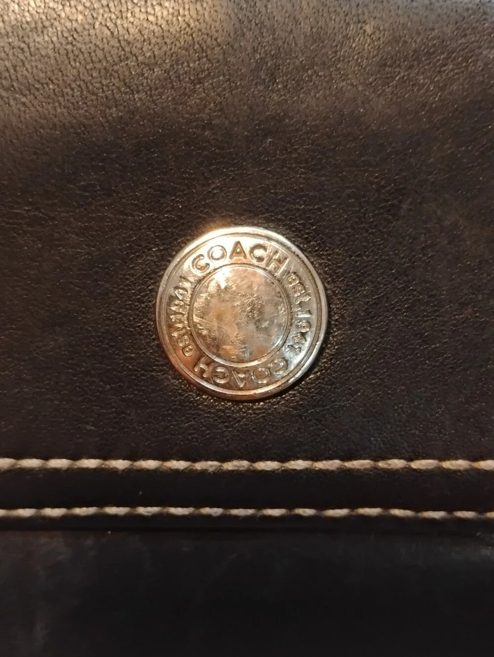Faux Coach Black Leather Wallet with Silver Logo Button